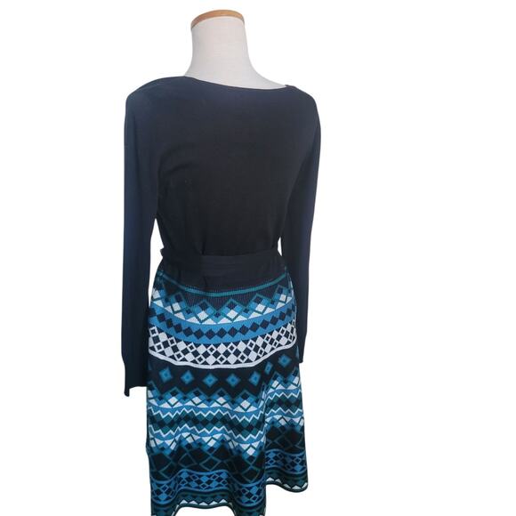 Eliza J Fit & Flare Sweater Dress Coastal Boho Chic Country Western Print LG - Picture 5 of 13